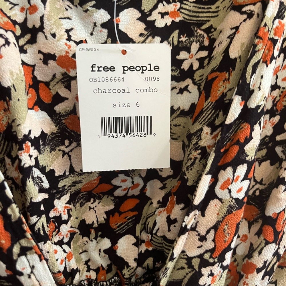 NWT Free People floral charcoal combo color mini dress size 6 - Picture 5 of 11